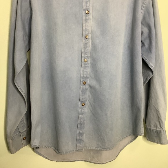 MacCluer Chambray Button Down Shirt 100% Cotton Faded Ombré Light Blue Denim - Picture 5 of 16